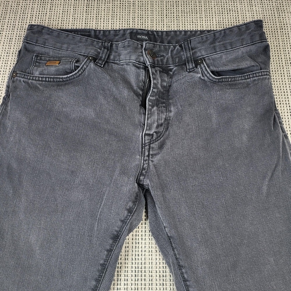 Hugo Boss Jeans Mens 32x32 Gray Charcoal Wash Slim Tapered Stretch Denim Pants‎